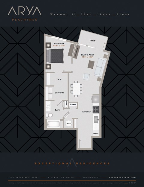 One Bedroom One Bath Warhol 2 floor plan at Arya Peachtree, Atlanta
